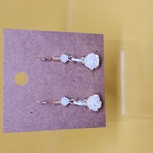 White pearl rose earrings